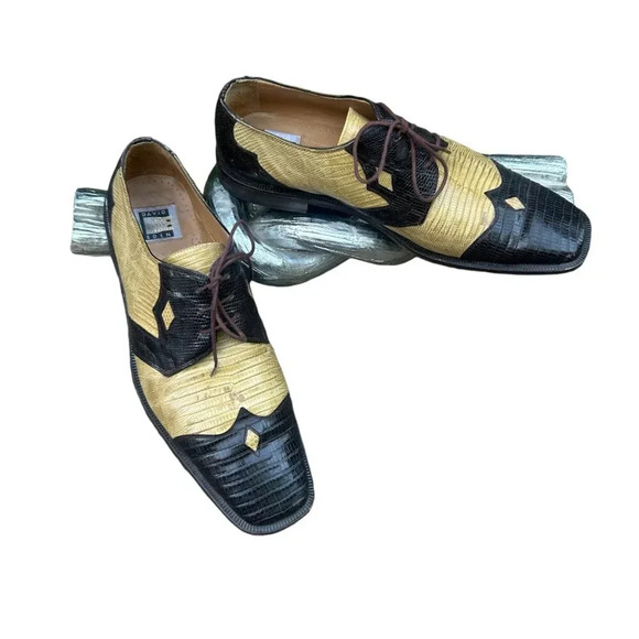 David Eden Genuine Teju Lizard Brown Camel Lace Up Dress Oxfords Shoes Size 11.5 - Picture 9 of 13